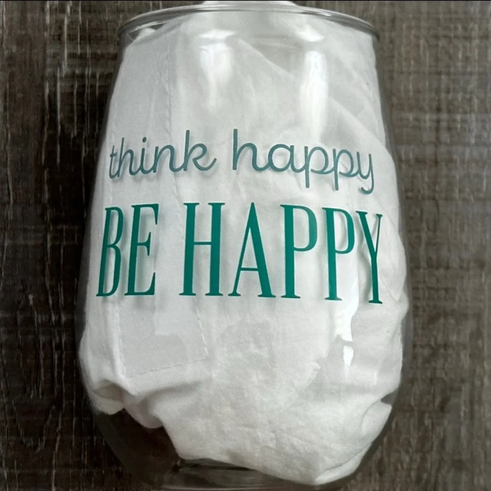 💞 New 15oz “Think Happy Be Happy” Stemless Shatterproof Wine Glass